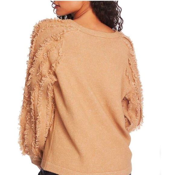 1.State Fringe Sleeve Clay Crew Neck Sweater Size Small - Picture 2 of 7